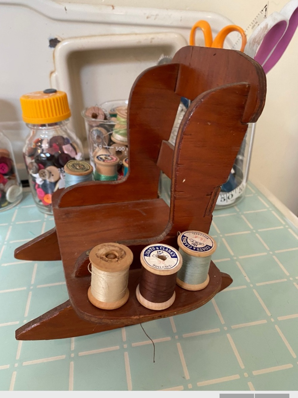 Vintage Wooden Rocking Chair Thread Spool - Picture 2 of 4